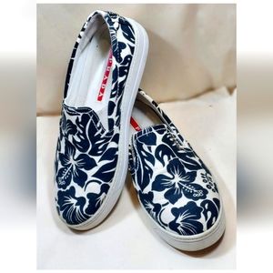 PRADA Linea Rossa Sport Black/White Floral Canvas Slip-On Sneakers Size US 7B